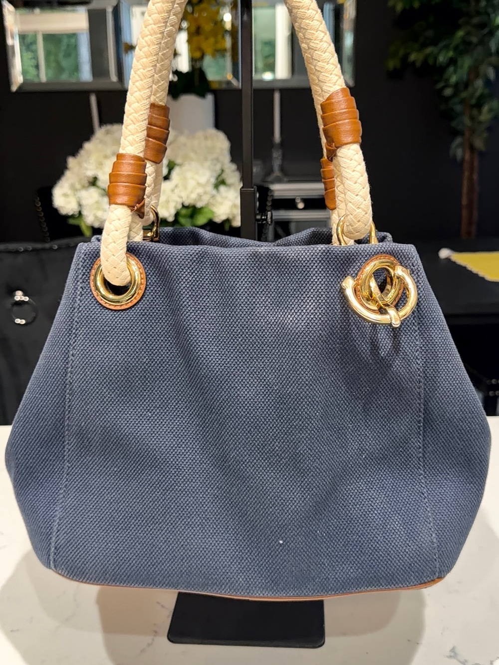 Michael Kors Navy Canvas Tote with Cream Rope Handles - Picture 4 of 8
